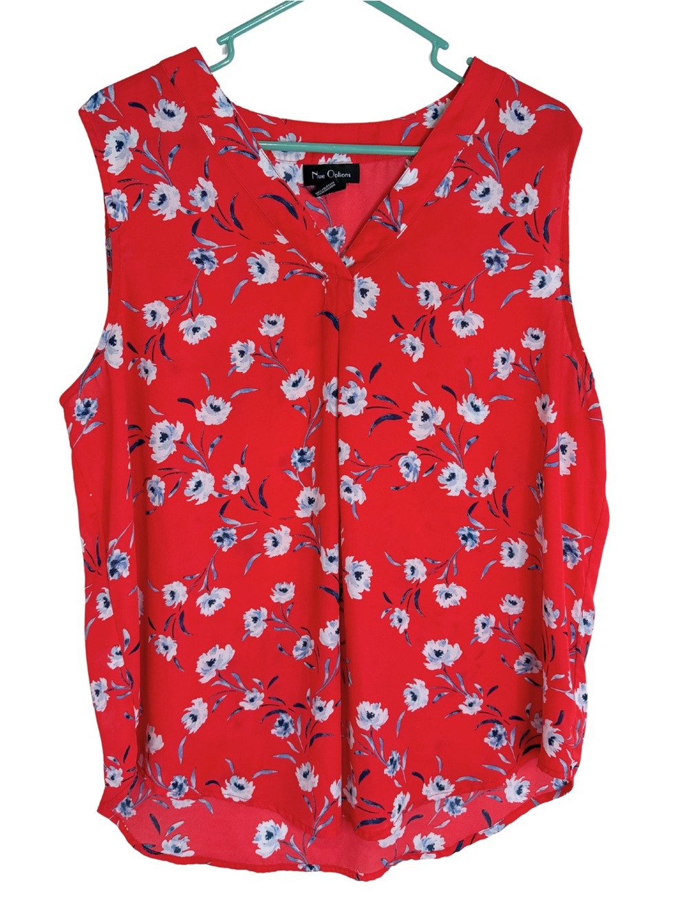 3/$20 Nue Options Red Floral Sleeveless V-Neck Blouse